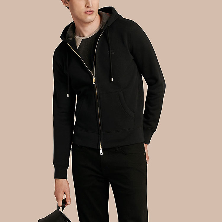 Shop Burberry Logo Print Zip Hoodie Black Jacket 40155581