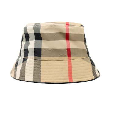 Burberry Logo Stripe Check Bucket Hat Light Brown. 80500651