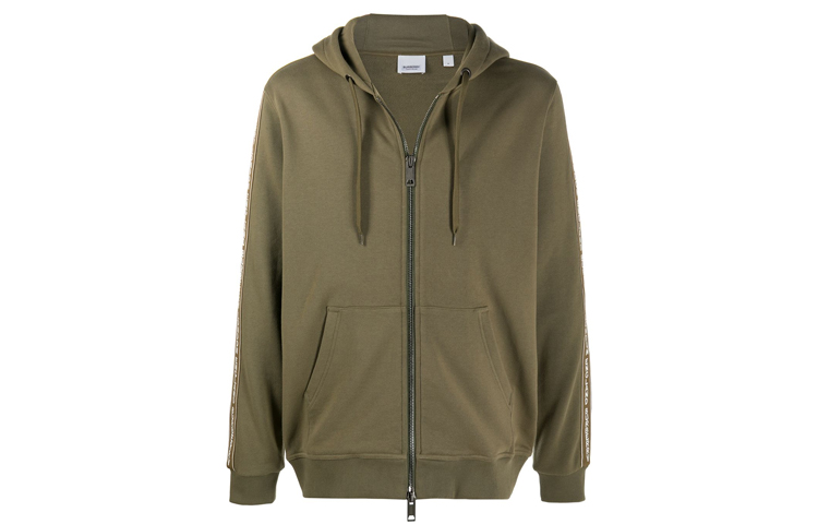 Burberry Logo Tape Zip-Up Hooded Sweatshirt - Khaki 80318781