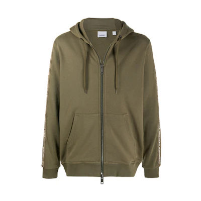 Burberry Logo Tape Zip-Up Hooded Sweatshirt - Khaki 80318781