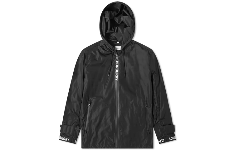 Burberry Logo Trim Zip Windbreaker Jacket for Men in Black 8027690-A1189 圖 2
