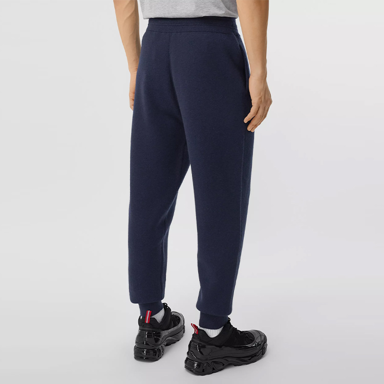 Shop Celana Jogger Knit Fleece Burberry Logo Wool-Blend Pria Biru Navy 80379351