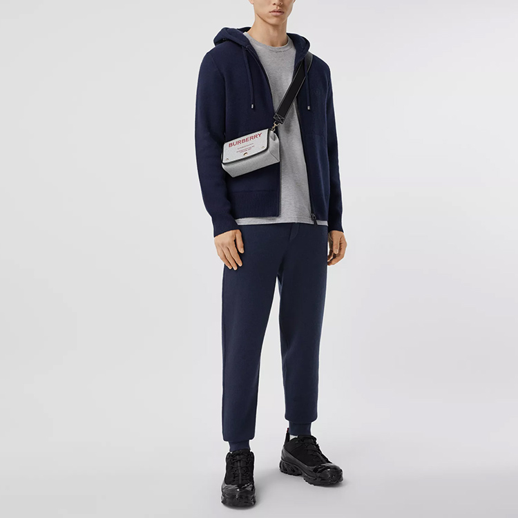 Purchase Celana Jogger Knit Fleece Burberry Logo Wool-Blend Pria Biru Navy 80379351