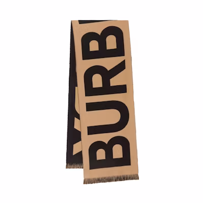 Burberry Logo Wool Jacquard Scarf Archive Beige