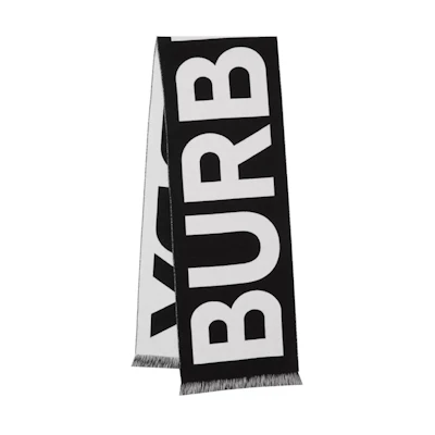 Burberry Logo Wool Jacquard Scarf Black
