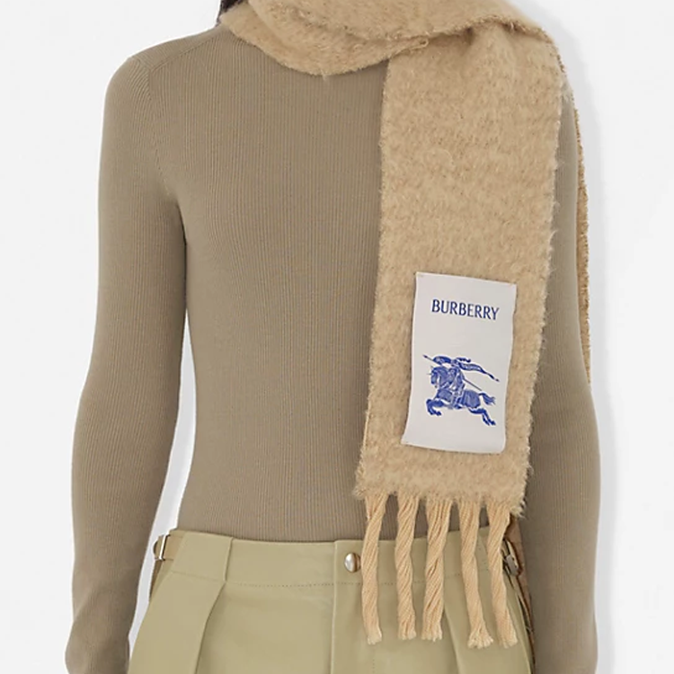 Burberry Logo Wool Mohair Nylon Scarf Unisex Couple Beige. 80796491 圖 3