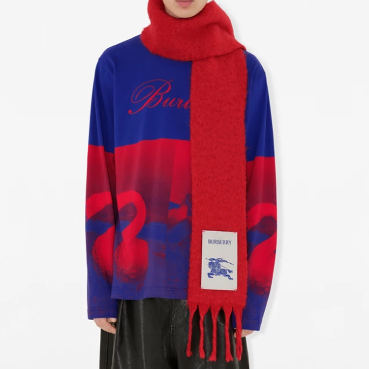 Burberry Logo Wool Mohair Nylon Scarf Unisex Couple Style - Red 80796461 圖 3