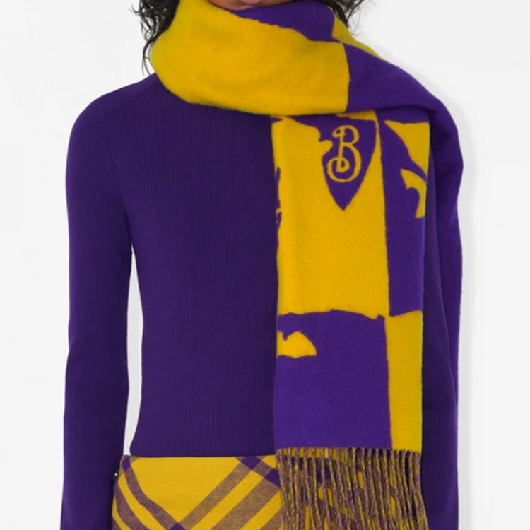 Burberry Logo Wool Scarf Unisex Couple Style Yellow/Purple. 80748371 圖 5