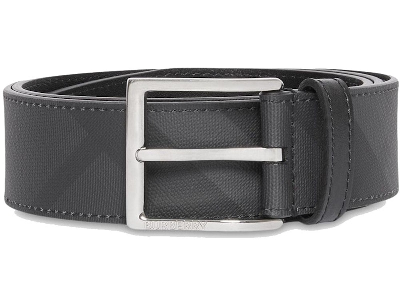 Burberry London Check and Leather Belt 1.6 Width Dark Charcoal/Black