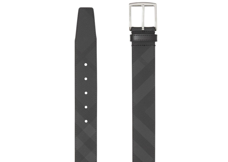 Order 巴寶莉倫敦格紋及皮革腰帶1.6寬暗炭色/黑色。