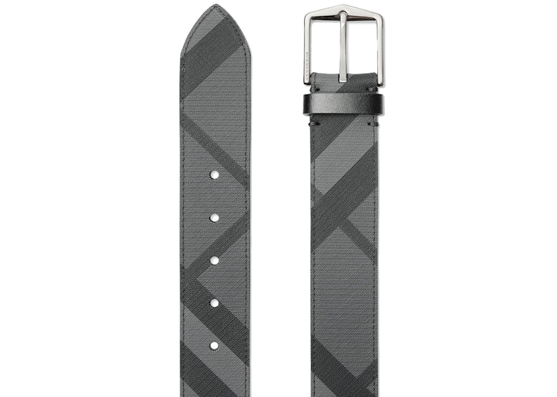 Order Burberry倫敦格紋皮帶1.6寬暗炭灰/黑色