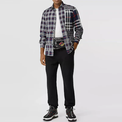 Burberry Kemeja Lengan Panjang Check Patchwork Button-Up - Kelabu Gelap 80185701 Lookbook Burberry Kemeja Lengan Panjang Check Patchwork Button-Up - Kelabu Gelap 80185701