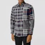 Shop Burberry Kemeja Lengan Panjang Check Patchwork Button-Up - Kelabu Gelap 80185701
