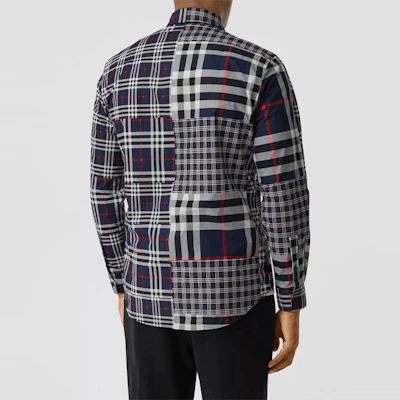 Burberry Kemeja Lengan Panjang Check Patchwork Button-Up - Kelabu Gelap 80185701 Purchase Burberry Kemeja Lengan Panjang Check Patchwork Button-Up - Kelabu Gelap 80185701