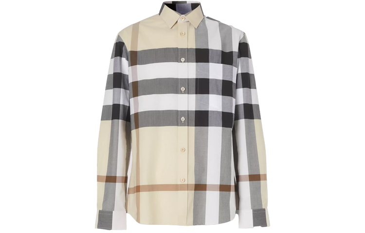 Order Camisa Burberry Manga Larga de Popelina con Cuadro Vintage Contraste. 80258511