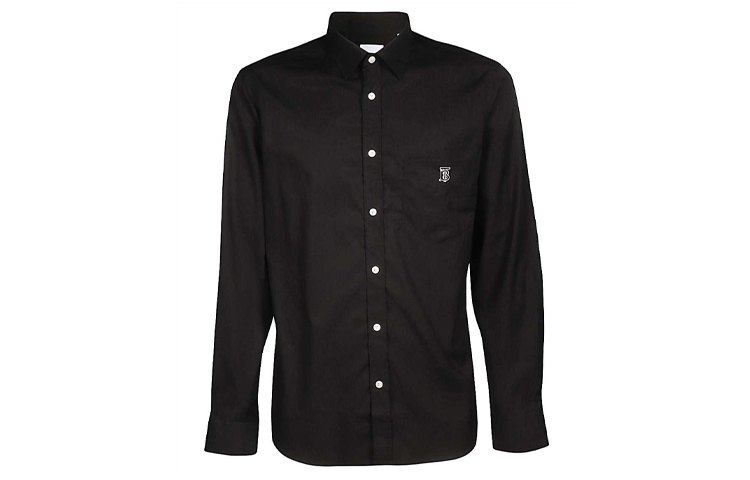 Order Burberry 長袖棉質黑色扣襟襯衫 80098371