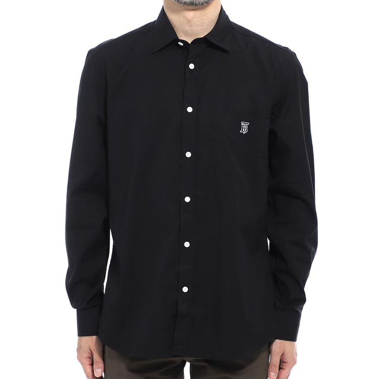 Shop Burberry 長袖棉質黑色扣襟襯衫 80098371