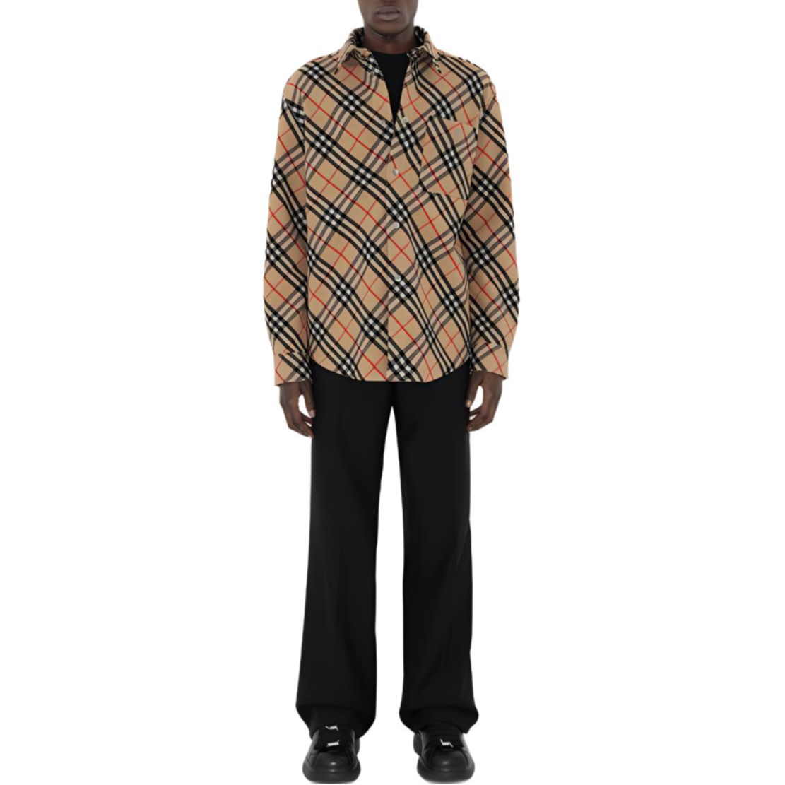 Shop 버버리 루즈핏 클래식 체크 울 긴팔 셔츠 남성용 - 멀티컬러 80919081
