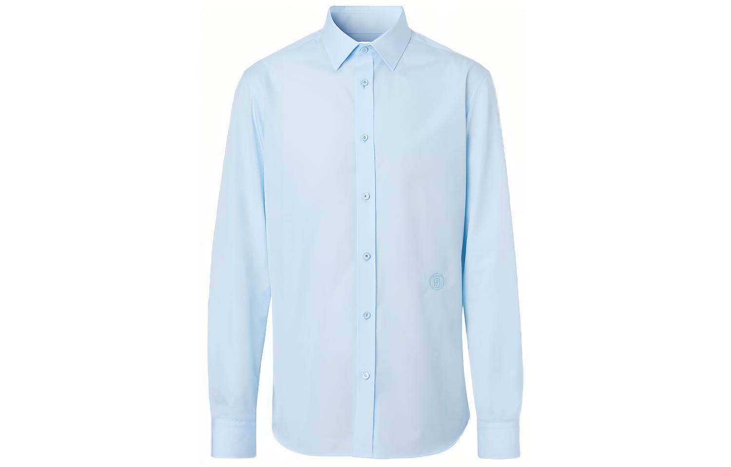 Burberry Loose Fit Embroidered Logo Single Breasted Shirt Light Blue 80374851