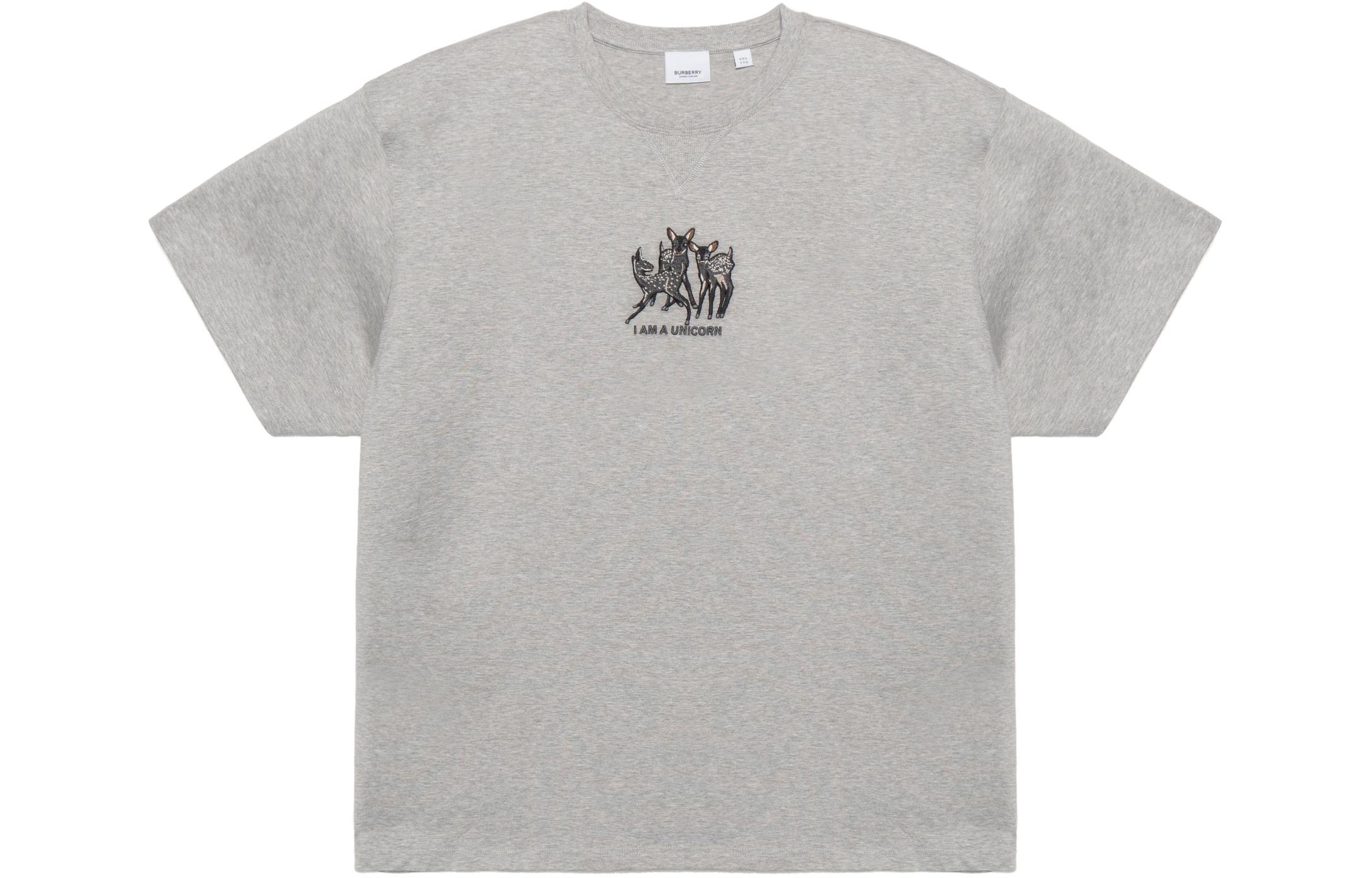 Burberry Loose Fit Grey Tee with Embroidered Deer Design 80441331