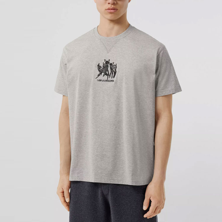Burberry Loose Fit Grey Tee with Embroidered Deer Design 80441331 圖 5