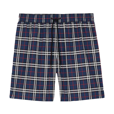 Burberry Low-Rise Loose-Fit Checkered Swim Shorts Navy Blue. 80138831