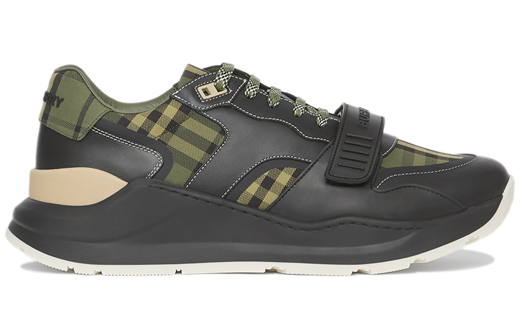 Order Burberry 博柏利 皮革 格紋棉質 低幫 運動休閒鞋 男款 軍綠色