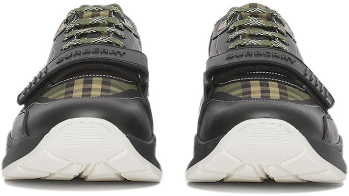 Burberry 博柏利 皮革 格紋棉質 低幫 運動休閒鞋 男款 軍綠色 Lookbook Burberry 博柏利 皮革 格紋棉質 低幫 運動休閒鞋 男款 軍綠色