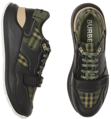 Burberry 博柏利 皮革 格紋棉質 低幫 運動休閒鞋 男款 軍綠色 Shop Burberry 博柏利 皮革 格紋棉質 低幫 運動休閒鞋 男款 軍綠色