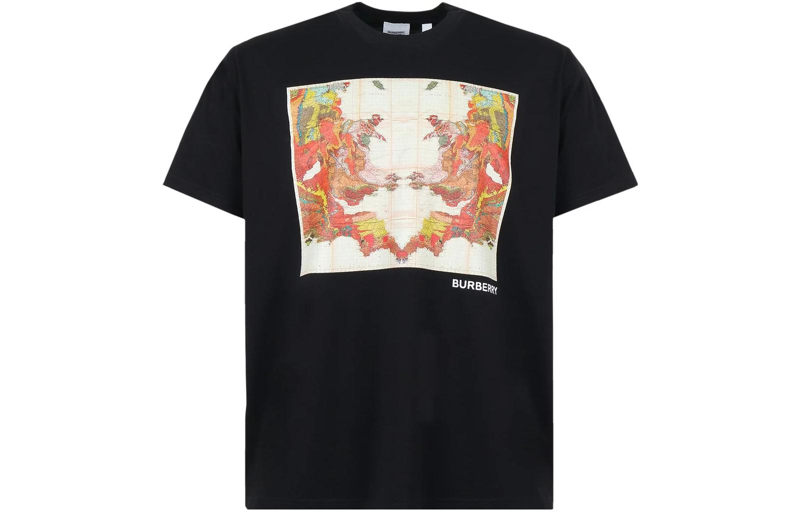 Order Burberry Map Logo Print Crewneck T-Shirt Black 80575321