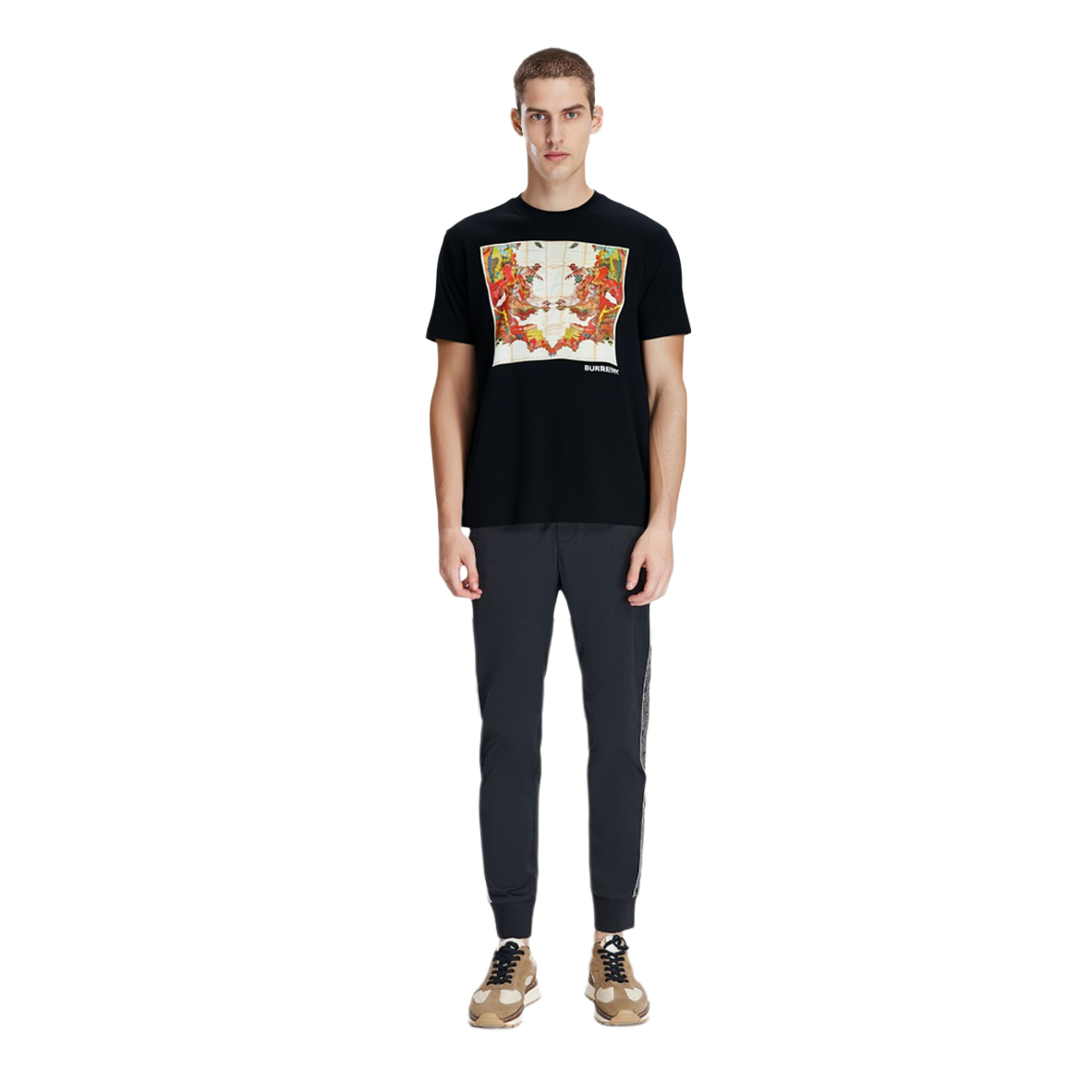 Shop Burberry Map Logo Print Crewneck T-Shirt Black 80575321