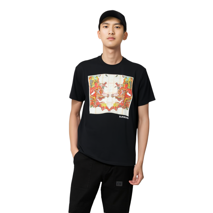 Details for Burberry Map Logo Print Crewneck T-Shirt Black 80575321
