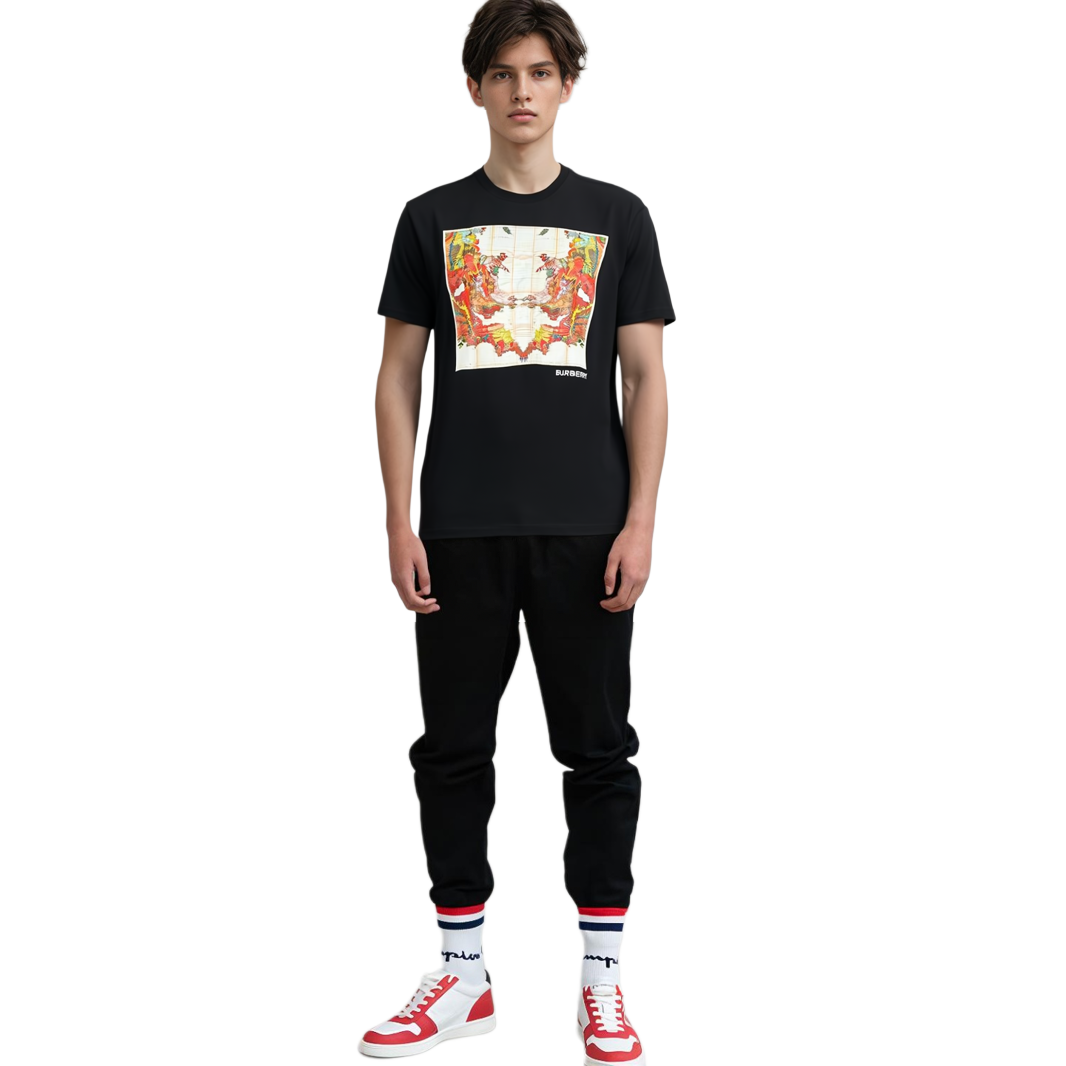 Sizing Burberry Map Logo Print Crewneck T-Shirt Black 80575321