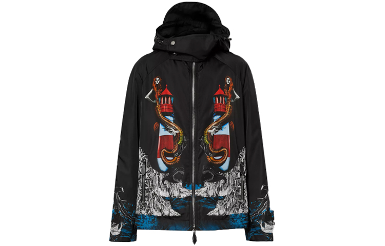 Burberry Mermaid Print Oversized Hooded Jacket - Black 80406681