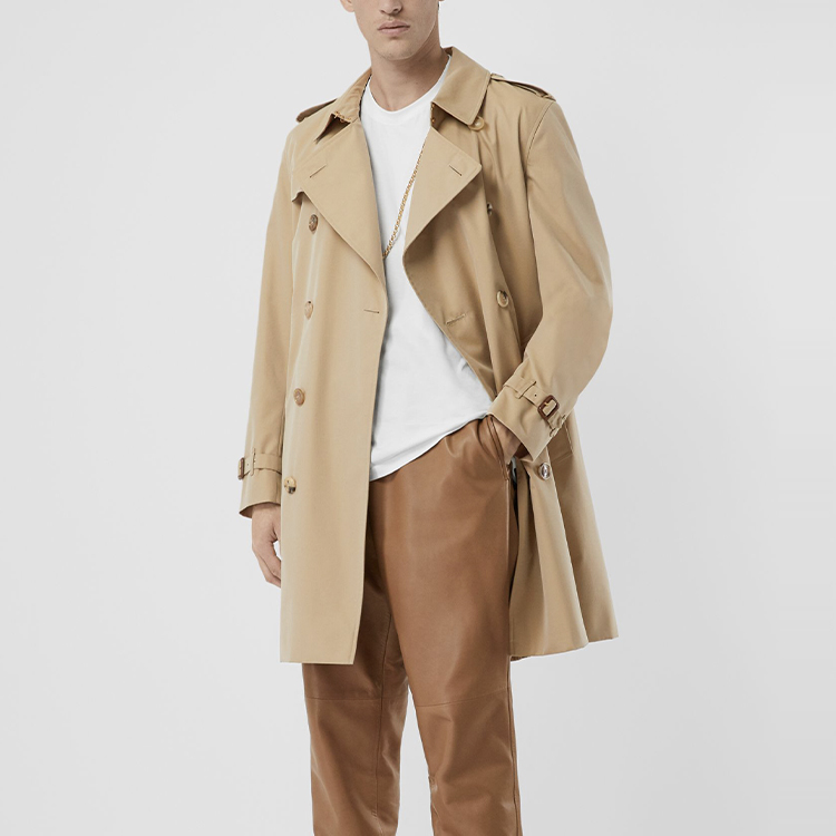 Burberry Mid-Length Solid Double-Breasted Belted Trench Coat Beige 80280911 圖 4