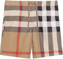 Order Burberry 博柏利 中腰拼色格紋泳褲 卡其色 80226471