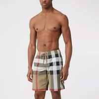 Shop Burberry 博柏利 中腰拼色格紋泳褲 卡其色 80226471