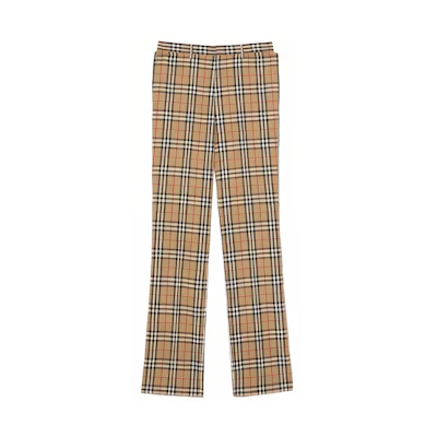Burberry Mid-Rise Straight-Leg Checkered Casual Pants Khaki 80225451