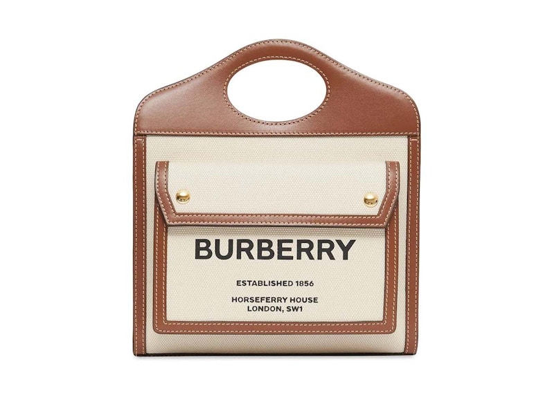 Burberry Mini Two-Tone Canvas And Leather Pocket Bag Natural/Malt Brown