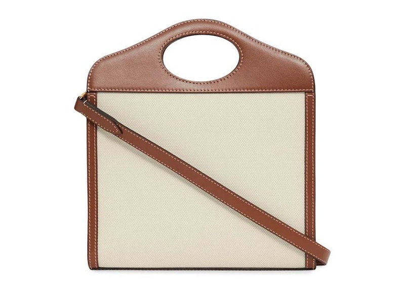 Order バーバリー ミニ ツートーンキャンバスとレザーポケットバッグ ナチュラル/モルトブラウン