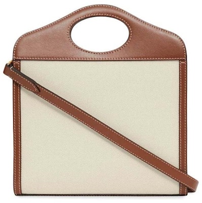 Tas Saku Mini Canvas Dan Kulit Burberry Dua Warna Coklat Alami/Malt Order Tas Saku Mini Canvas Dan Kulit Burberry Dua Warna Coklat Alami/Malt