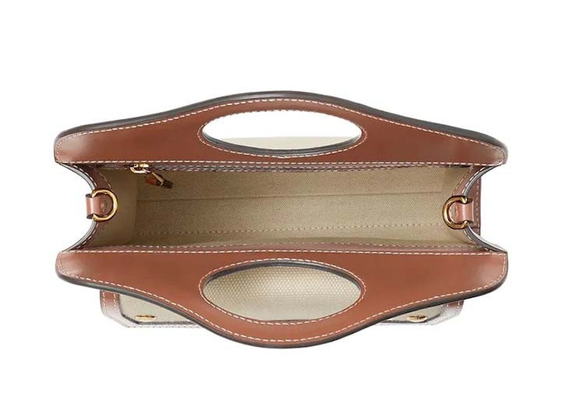 Lookbook バーバリー ミニ ツートーンキャンバスとレザーポケットバッグ ナチュラル/モルトブラウン