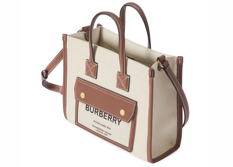 Order Burberry Tote Canvas Dua Warna Mini Freya Beg Semula Jadi/Coklat Tua