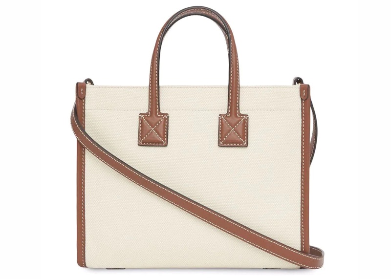 Lookbook Burberry Tote Canvas Dua Warna Mini Freya Beg Semula Jadi/Coklat Tua