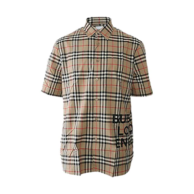 Burberry Monogram Check Short Sleeve Shirt in Archive Beige 80173011
