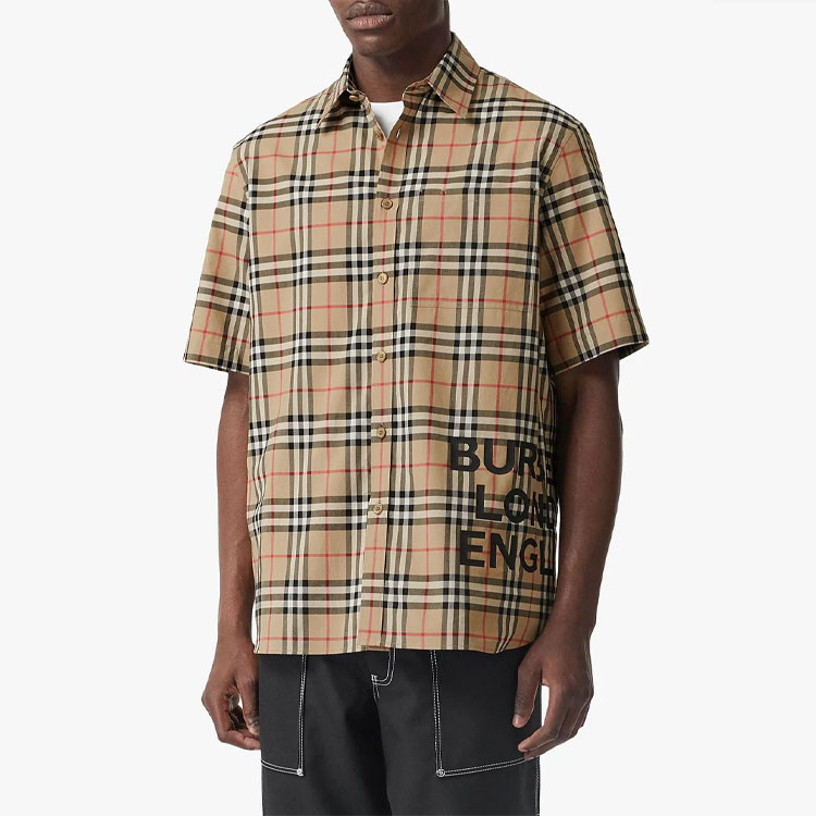 Burberry Monogram Check Short Sleeve Shirt in Archive Beige 80173011 圖 5