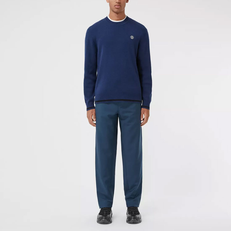 Burberry Monogram High-Waist Straight Knit Jogger Pants in Navy Blue. 80419111 圖 4