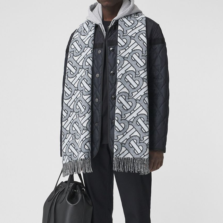 Burberry Monogram Jacquard Cashmere Scarf Light Grey. 80217911 圖 5