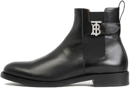 博柏利 (Burberry) 經典花押字圖案皮革切爾西靴 黑色 Buy 博柏利 (Burberry) 經典花押字圖案皮革切爾西靴 黑色