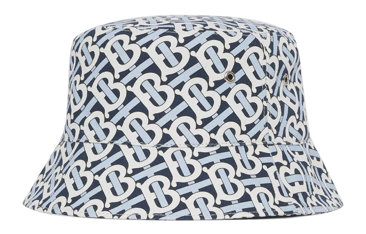 Lookbook Burberry Monogram Logo Print Cotton Bucket Hat Navy Blue 80483051
